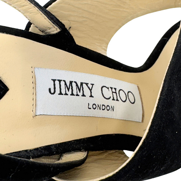 Jimmy Choo Heels White Crystal Black Suede Slingback Platform Sandals EU 36.5 - Picture 8 of 11